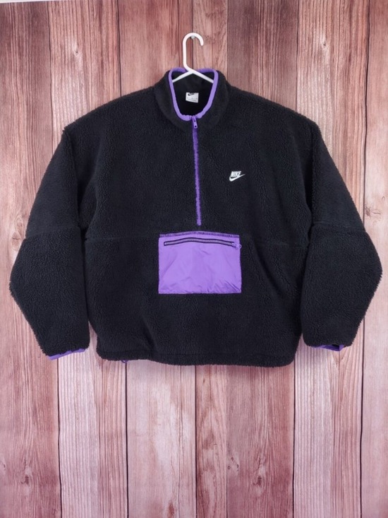 Nike Other - Nike Mens XL Club Fleece Anorak 1/2 Zip Pullover Jacket Black Purple DQ4880-010